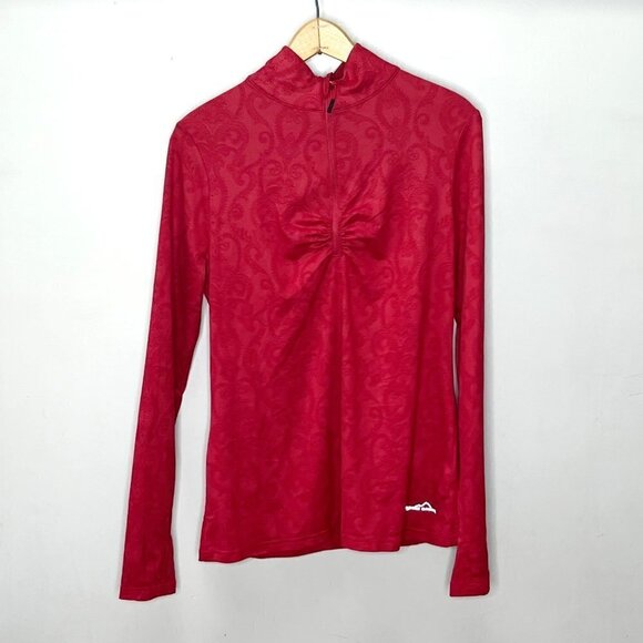 Eddie Bauer Red Brocade Print 1/4 Zip Top- Size L - Picture 1 of 4
